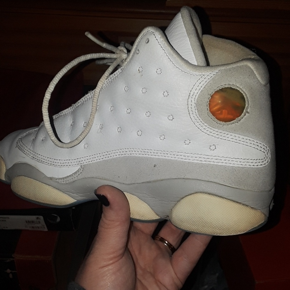 White and light blue 13 Jordan's